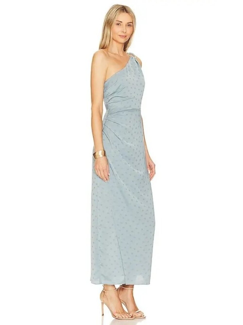 🆕FAVORITE DAUGHTER The Singles Table One Shoulder Gown Dress Polka Dot Blue 2 - Picture 8 of 16